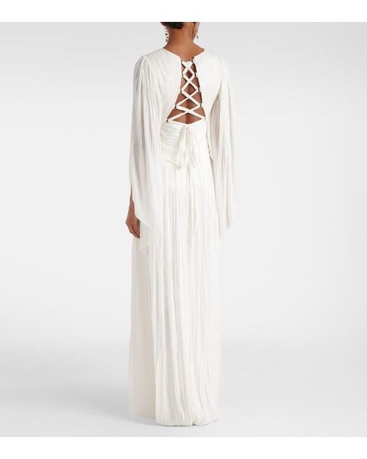 Maria Lucia Hohan White Alana B Plisse Silk Maxi Dress