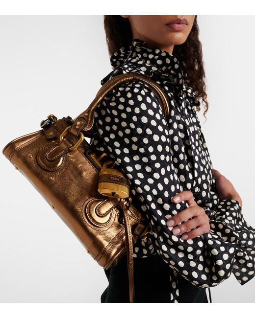 Chloé Brown Paddington Metallic Leather Shoulder Bag