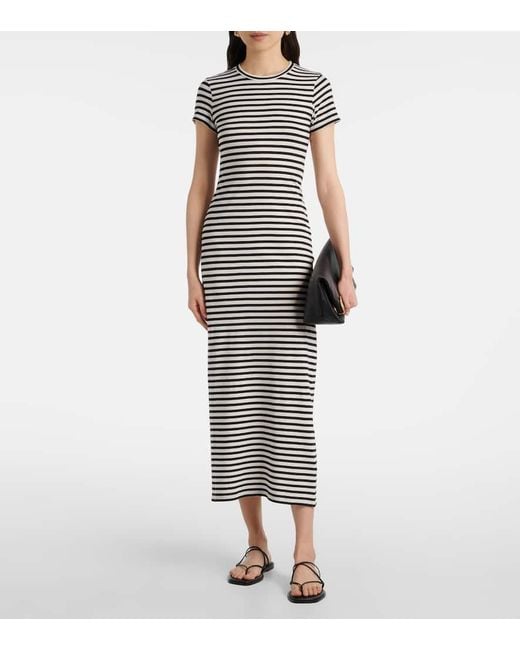 Nili Lotan White Striped Cotton Jersey Maxi Dress
