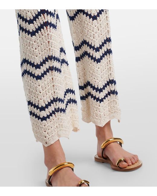 Anna Kosturova White Nautical Crochet Cotton Wide-Leg Pants