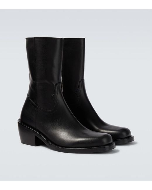 Dries Van Noten Black Leather Ankle Boots for men