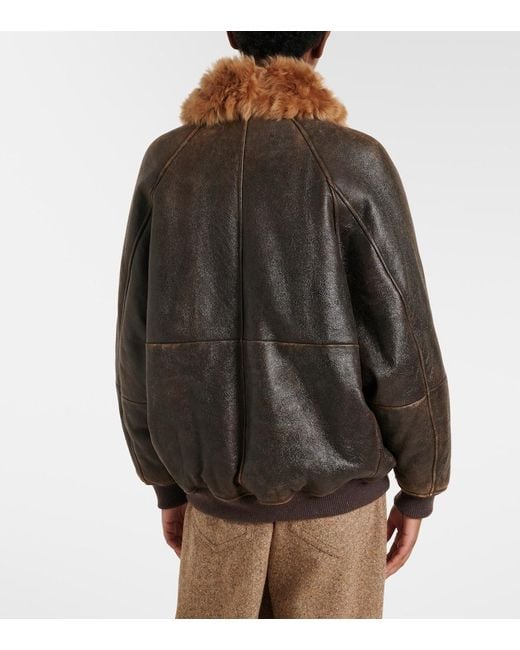 Brunello Cucinelli Brown Monili Shearling-Trimmed Leather Blouson Jacket
