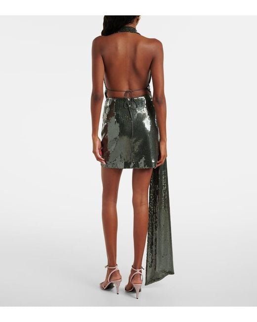Alex Perry Green Draped Halterneck Sequined Minidress