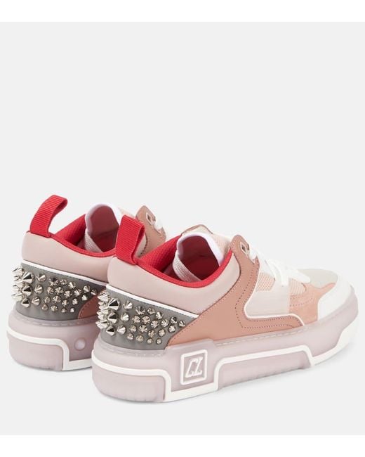 Christian Louboutin Brown Astroloubi Sneakers Aus Leder, Veloursleder Und Mesh Mit Stachelnieten