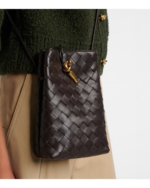 Bottega Veneta Black Andiamo Intrecciato Leather Phone Pouch