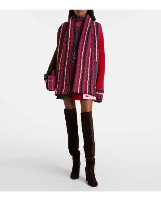 Emilio Pucci Red Striped Wool Wrap Cardigan