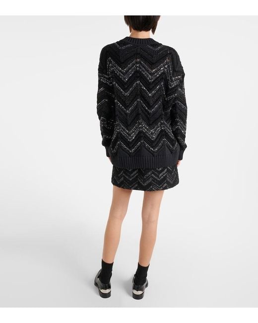 Pullover Oversize A Zig-Zag Con Paillettes di Missoni in Black