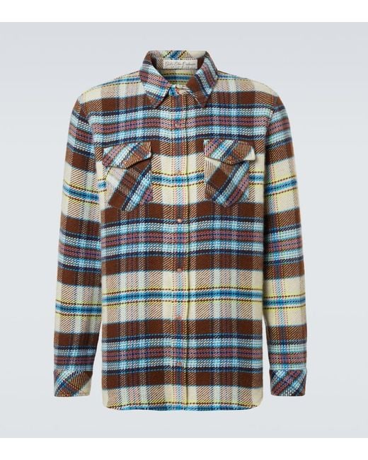 God's True Cashmere Blue Plaid Cashmere Shirt With Sunstone for men