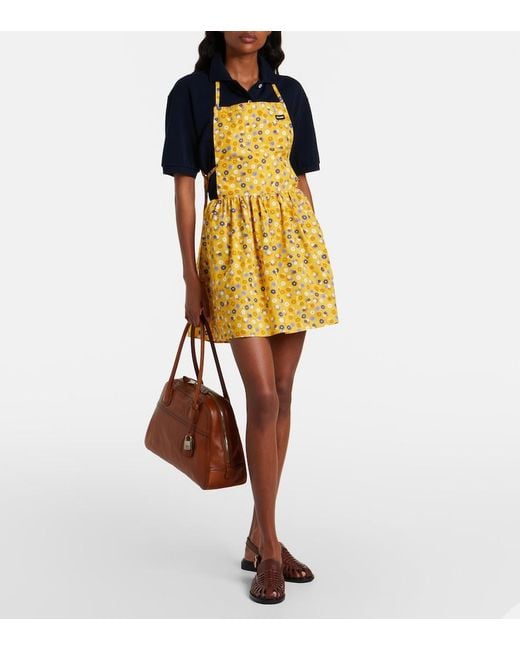 Miu Miu Yellow Floral Open-Back Cotton Poplin Minidress