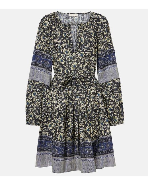 Vestido Corto Abri De Algodon Floral Ulla Johnson de color Blue