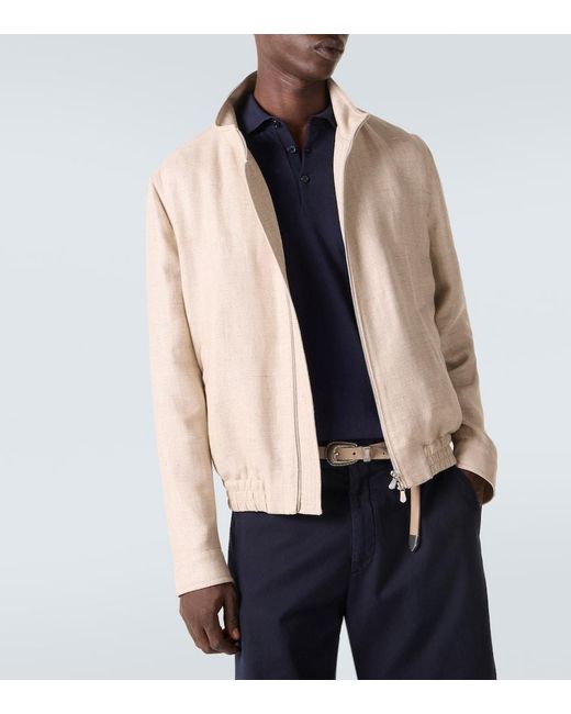 Polo De Pique De Algodon Bordado Brunello Cucinelli de hombre de color Blue