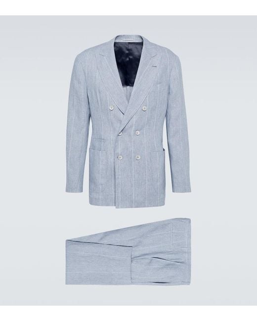 【関税＆送料込み】Brunello Cucinelli Blue Double-Breasted Brunello Cucinelli double-breasted Suit | Blue | FARFETCH