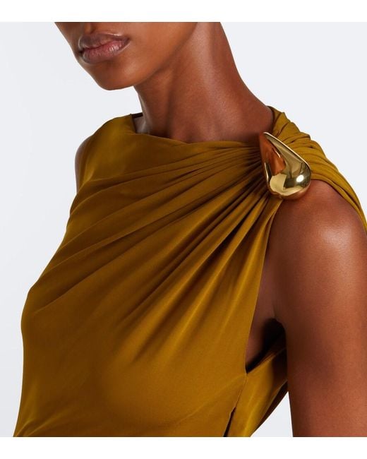 Bottega Veneta Metallic Gathered Jersey Maxi Dress