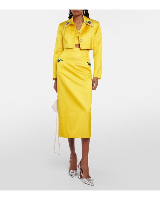 Miss Sohee Yellow Embellished Jacket And Crop Top Set