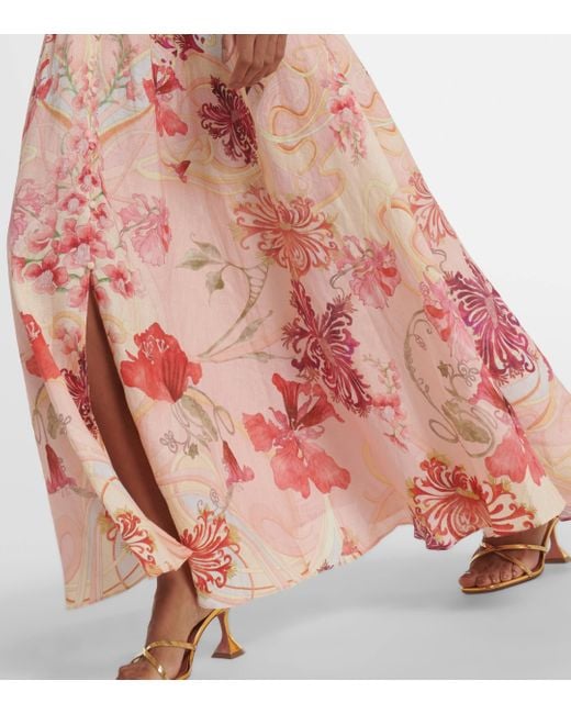 Camilla Orange Blossoms And Brushstrokes Linen Maxi Dress