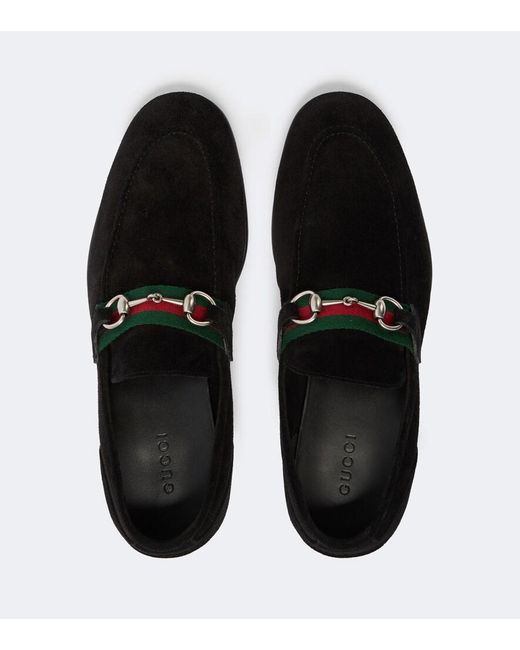 Gucci Black Como Horsebit Suede Loafers for men
