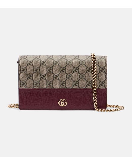 Gucci Red Portemonnaie Mit Kettenriemen Gg Marmont Petite