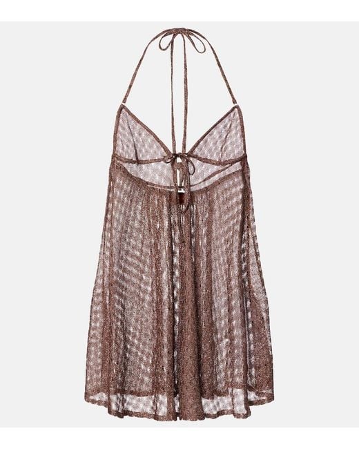 Missoni Brown Open-Knit Halterneck Lame Beach Cover-Up