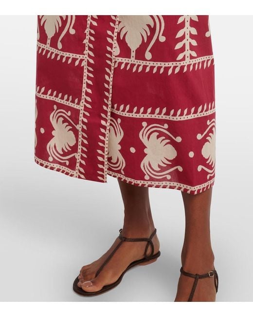Johanna Ortiz Red Printed Cotton Wrap Dress