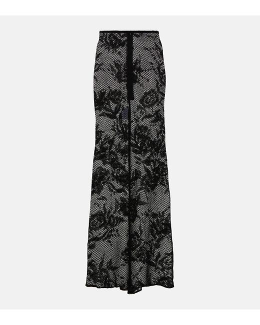 Alaïa Black Floral Mesh Maxi Skirt