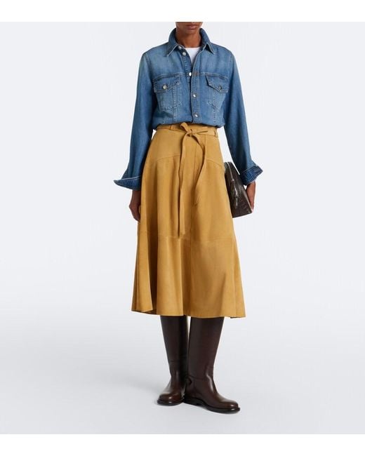Polo Ralph Lauren Natural Belted Suede Midi Skirt