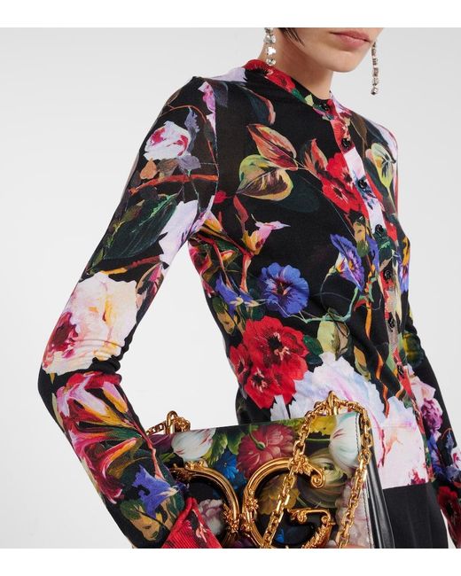 Cardigan in seta con stampa floreale di Dolce & Gabbana in Black