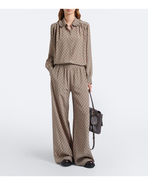 Gucci Brown Gg Silk Crepe De Chine Blouse