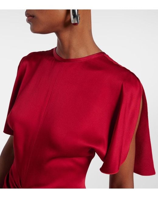Vestido De Fiesta De Crepe De Saten Fruncido Victoria Beckham de color Red