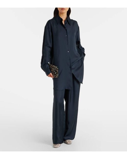 Rohe Blue Hose Mit Weitem Bein Aus Seide