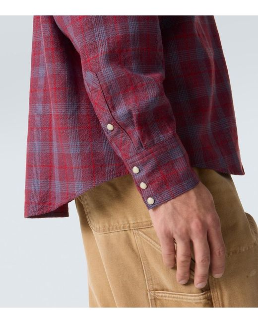 Visvim Purple Four Corners Checked Wool And Linen Shirt for men