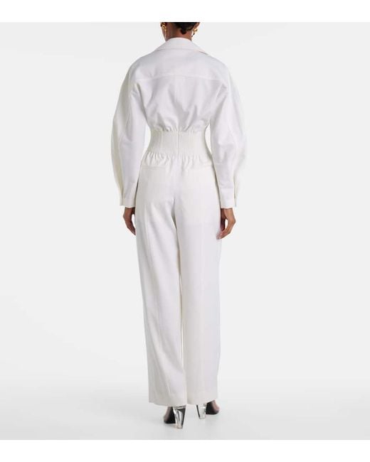 Victoria Beckham White Tab Detail Wool-Blend Jumpsuit