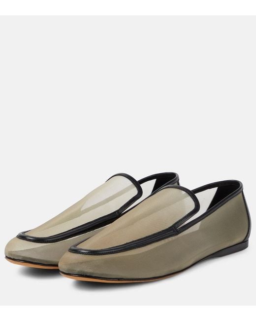 Khaite Natural Alessia Leather-Trimmed Mesh Loafers