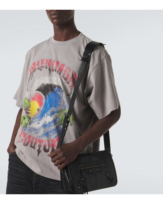 Balenciaga Gray Printed Cotton Jersey T-Shirt for men