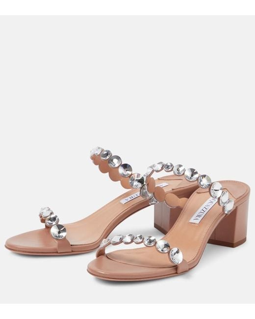 Aquazzura Pink Tequila Embellished Leather Sandals