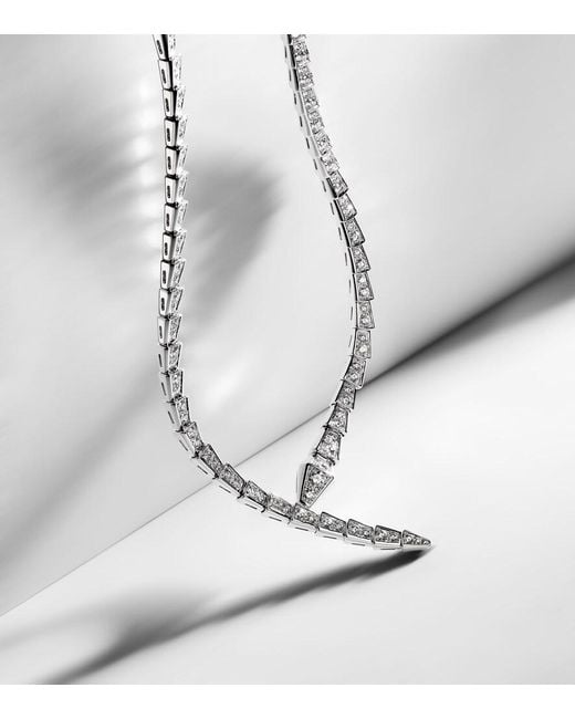 BVLGARI White Serpenti Viper 18Kt Necklace With Diamonds