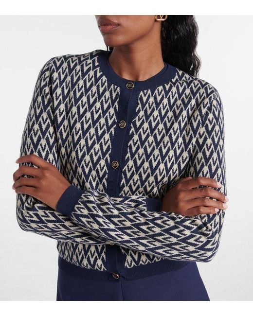 Valentino Blue Toute La V Virgin Wool Cardigan