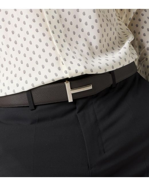 Tom Ford Black T Icon Reversible Leather Belt for men