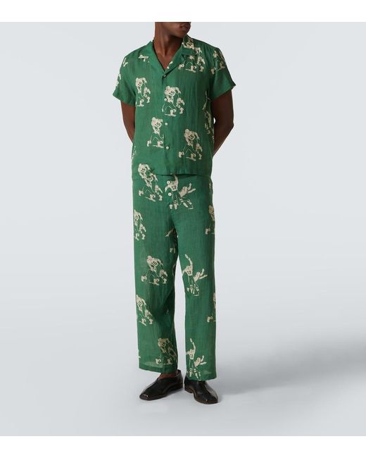 Bode Green Football Linen Pajama Pants for men