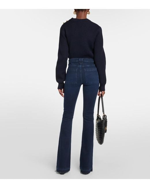 FRAME Blue Le High Flare Trapunto High-Rise Flared Jeans
