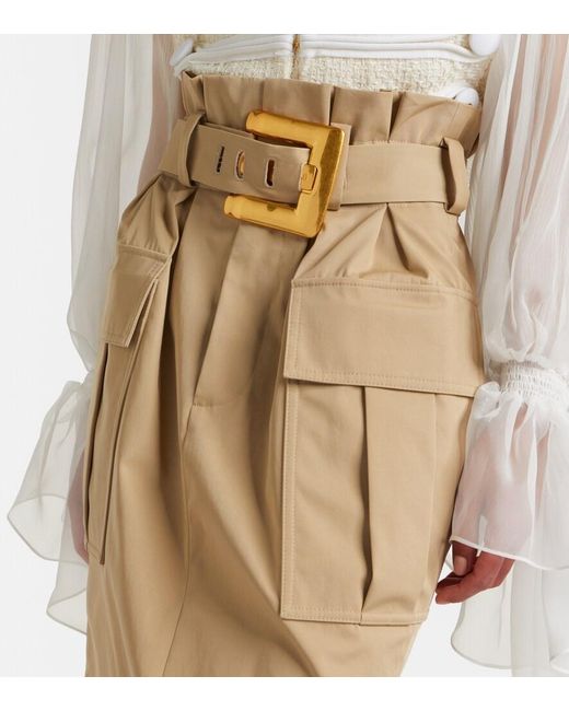 Balmain Natural Belted Cotton Gabardine Miniskirt