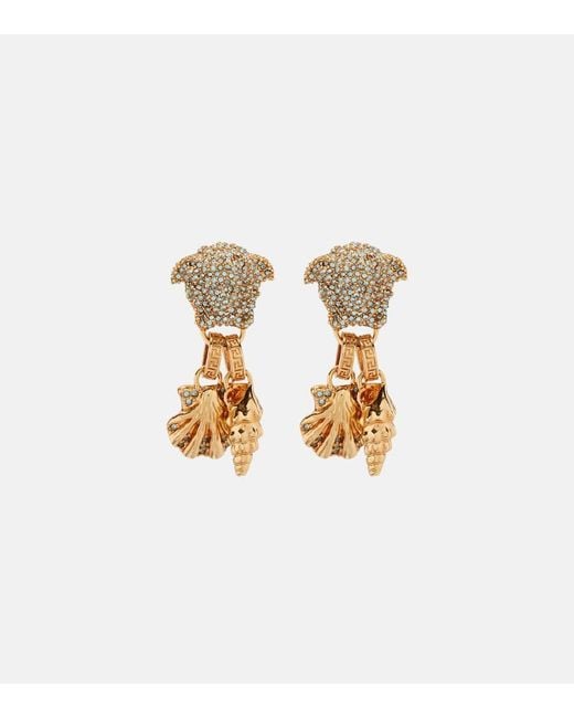 Versace Metallic La Medusa Embellished Drop Earrings