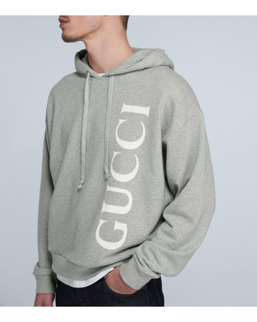 Gucci Logo-print Cotton-jersey Drawstring Hoody in Grey (Gray) for Men ...