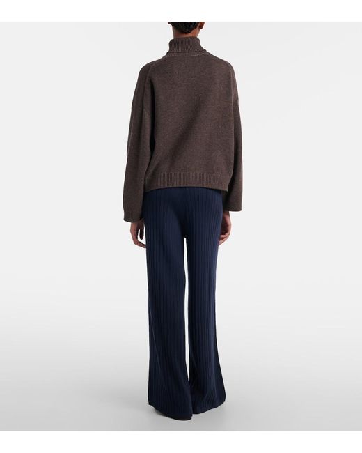 Brunello Cucinelli Blue Ribbed-Knit Wool And Cashmere Wide-Leg Pants