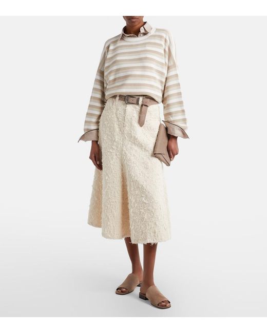 Brunello Cucinelli White Denim Midi Skirt