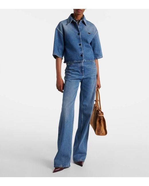 Prada Blue High-Rise Wide-Leg Jeans