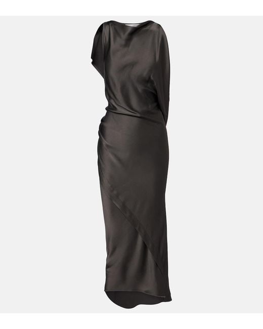 Victoria Beckham Black Kyra Draped Crepe Satin Midi Dress