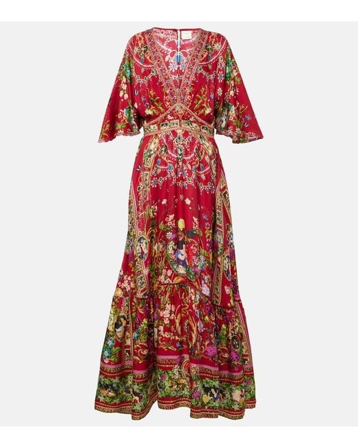 Camilla Red Printed Silk Maxi Dress