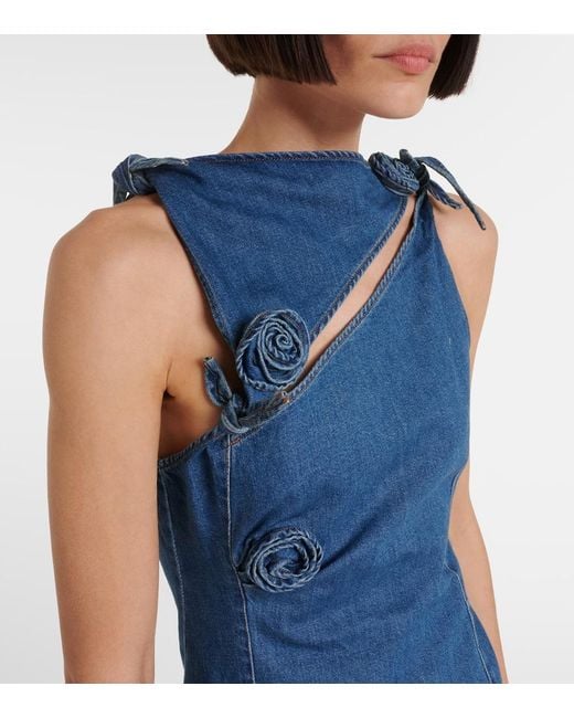 Coperni Blue Floral-Applique Cutout Denim Minidress