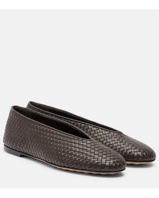 Bottega Veneta Brown Rosa Woven Leather Ballet Flats