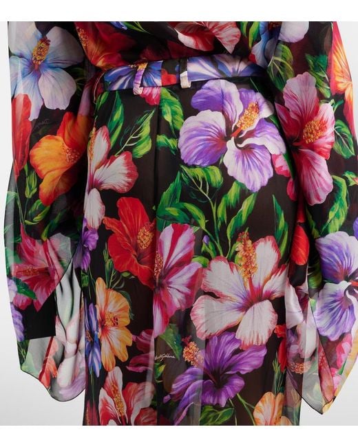 Dolce & Gabbana Red Floral Silk Chiffon Wide-Leg Pants